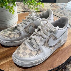 Nike AF 1 ' White and cream/ brown Checkered monogram Sneakers